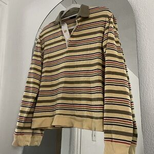 Vintage 70s Mens Striped Rugby Sweater Shirt Rainbow sz S